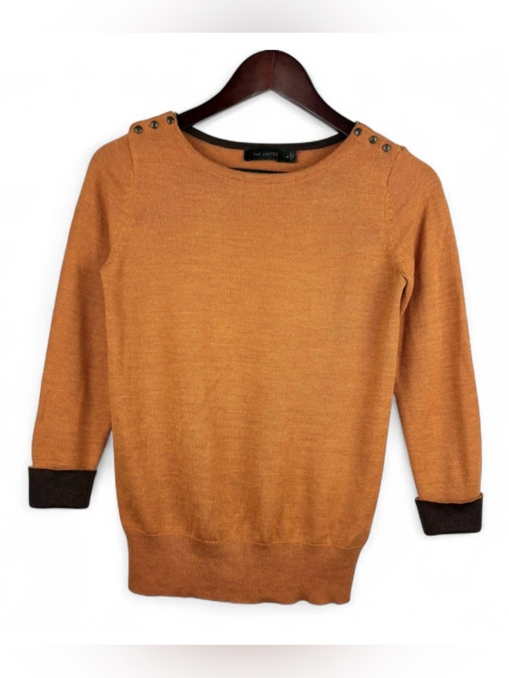 The Limited Womens Orange Merino Wool Blend Crew Sweater XS Y2K Preppy Work Fall